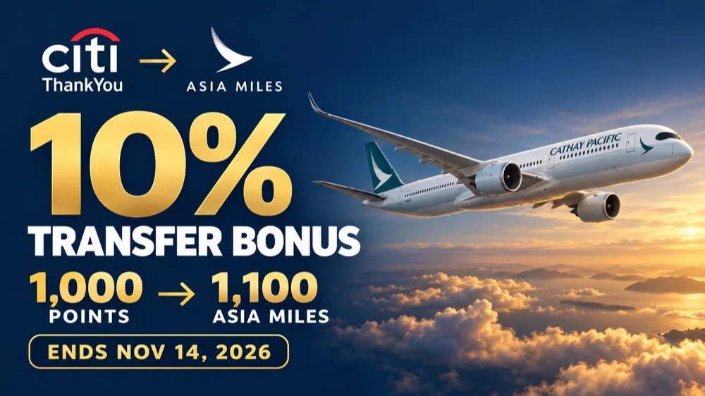 Citi Points Transfer to Cathay Pacific at 1:1.1 Through November 14