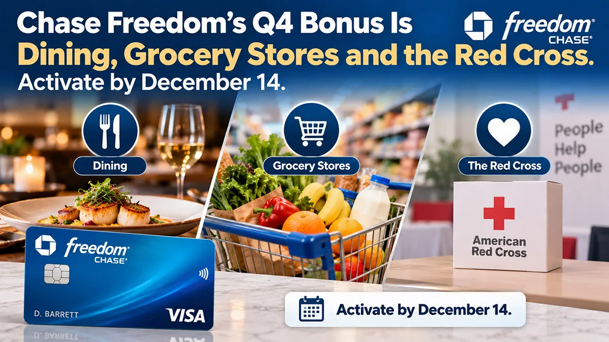 Chase Freedom's Q4 Bonus Is Dining, Grocery Stores and the Red Cross. Activate by December 14.