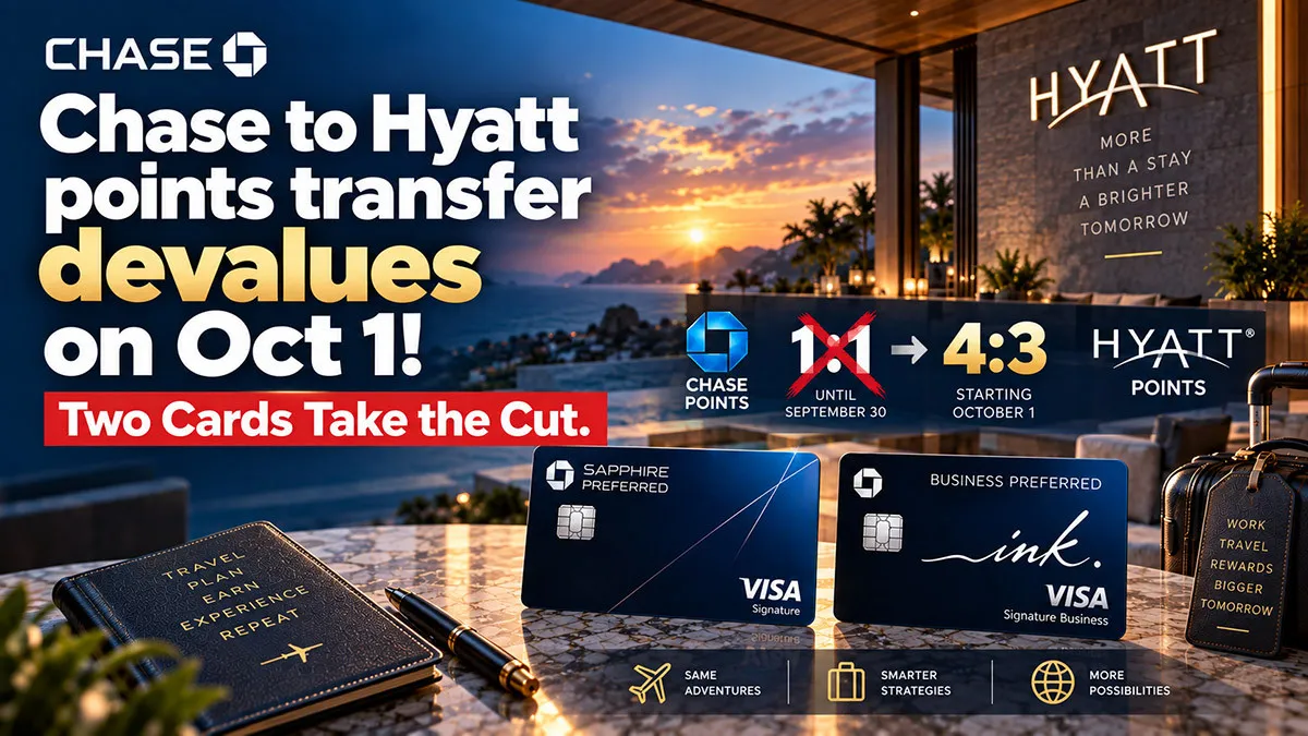 Chase to Hyatt Points Transfer DEVALUES on October 1. Two Cards Take the Cut.